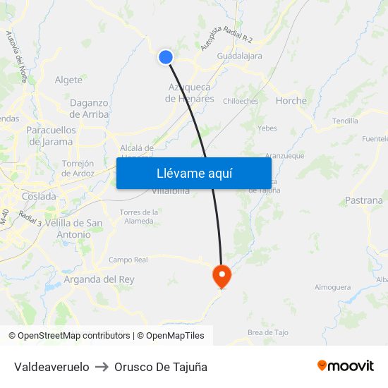 Valdeaveruelo to Orusco De Tajuña map