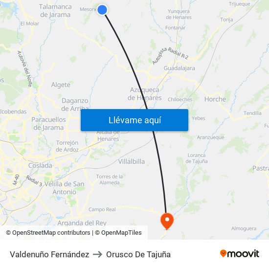 Valdenuño Fernández to Orusco De Tajuña map