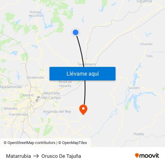 Matarrubia to Orusco De Tajuña map
