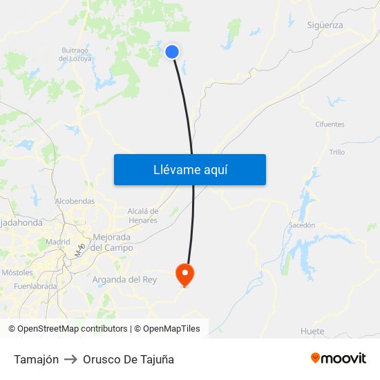 Tamajón to Orusco De Tajuña map