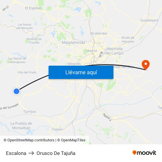 Escalona to Orusco De Tajuña map