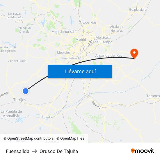 Fuensalida to Orusco De Tajuña map