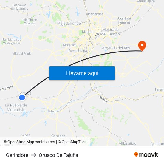 Gerindote to Orusco De Tajuña map