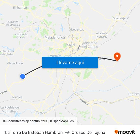 La Torre De Esteban Hambrán to Orusco De Tajuña map