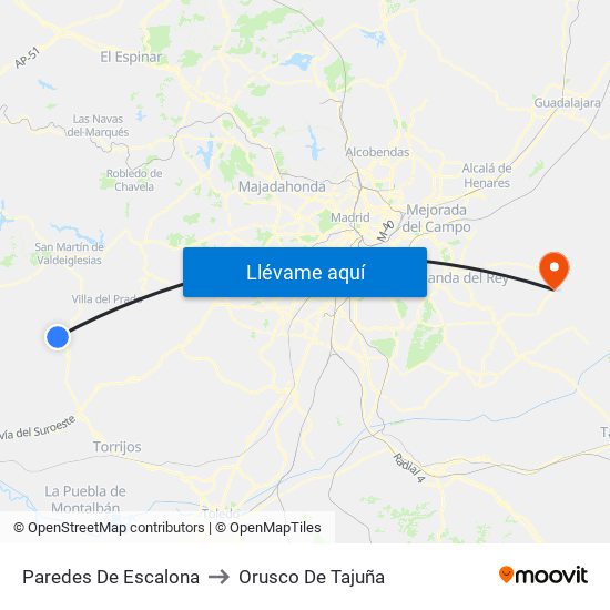 Paredes De Escalona to Orusco De Tajuña map