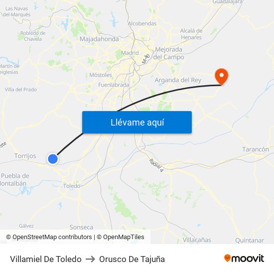 Villamiel De Toledo to Orusco De Tajuña map