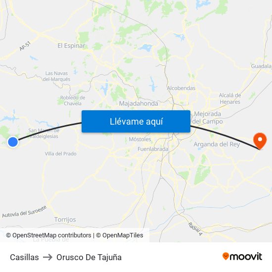 Casillas to Orusco De Tajuña map