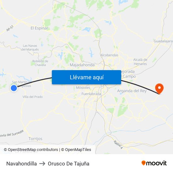 Navahondilla to Orusco De Tajuña map