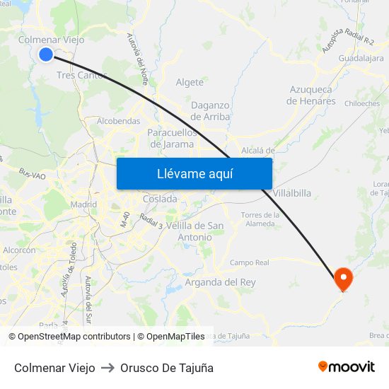 Colmenar Viejo to Orusco De Tajuña map