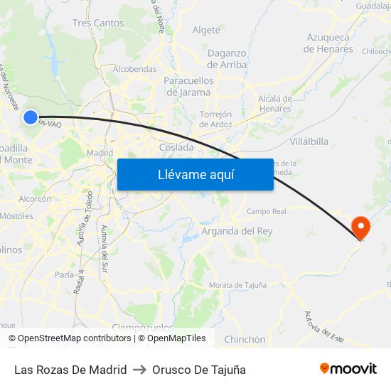 Las Rozas De Madrid to Orusco De Tajuña map