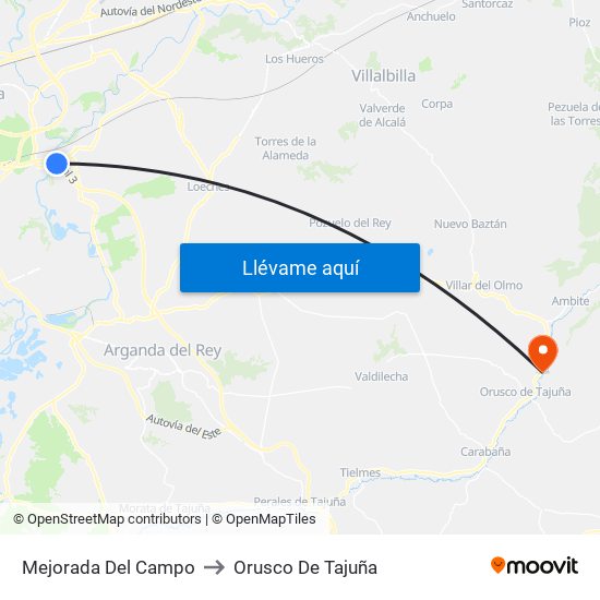 Mejorada Del Campo to Orusco De Tajuña map
