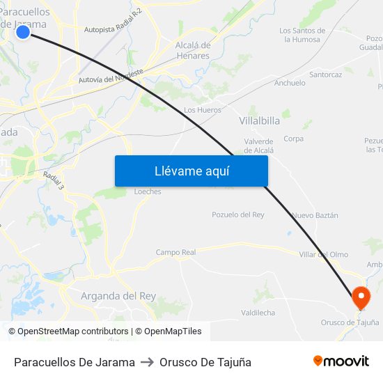 Paracuellos De Jarama to Orusco De Tajuña map