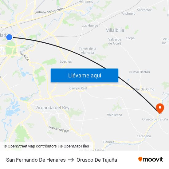 San Fernando De Henares to Orusco De Tajuña map