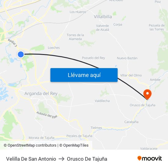 Velilla De San Antonio to Orusco De Tajuña map