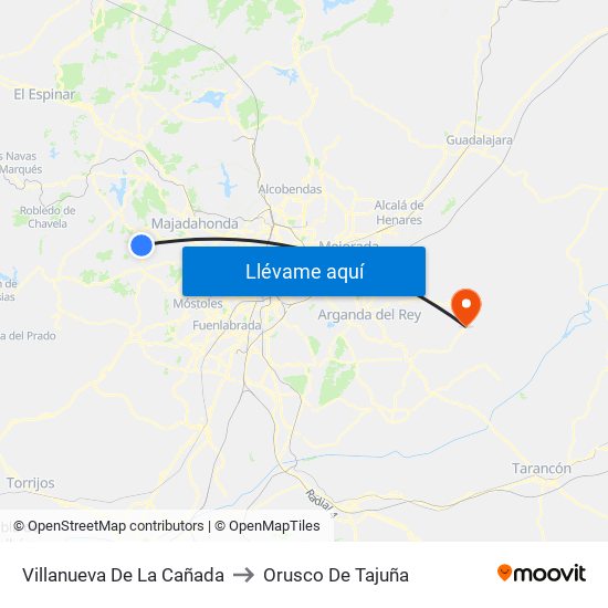 Villanueva De La Cañada to Orusco De Tajuña map