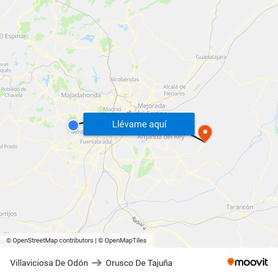 Villaviciosa De Odón to Orusco De Tajuña map