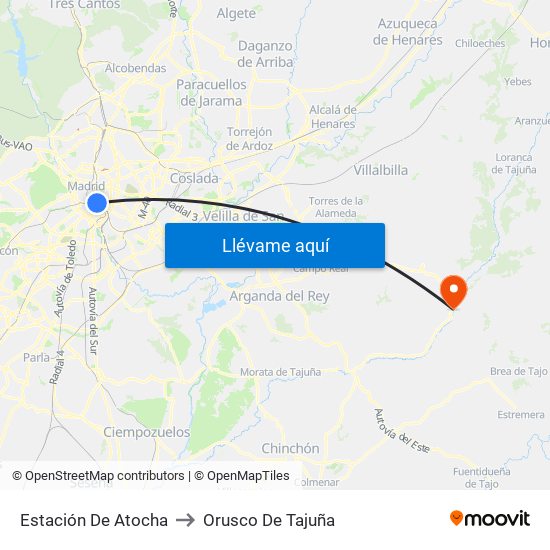 Estación De Atocha to Orusco De Tajuña map
