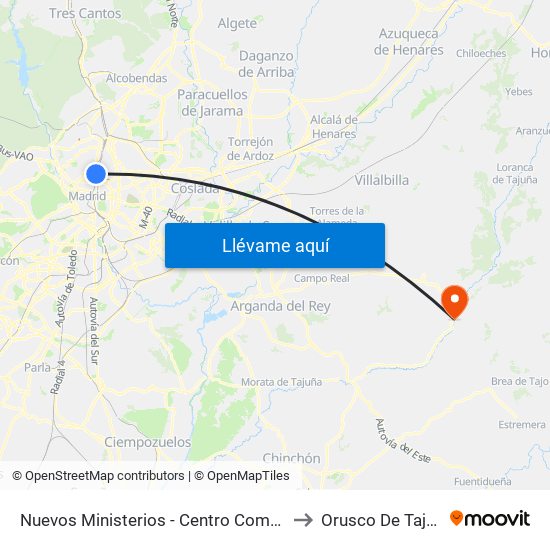 Nuevos Ministerios - Centro Comercial to Orusco De Tajuña map
