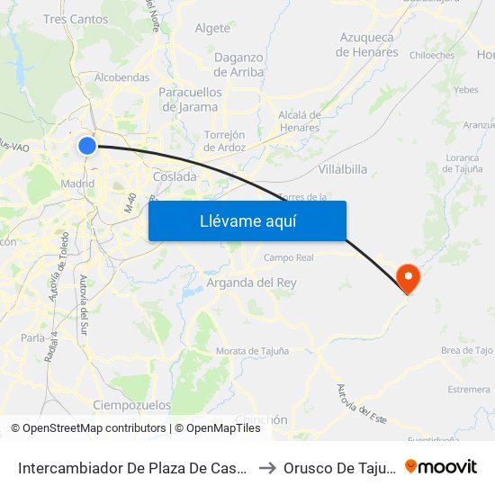Intercambiador De Plaza De Castilla to Orusco De Tajuña map