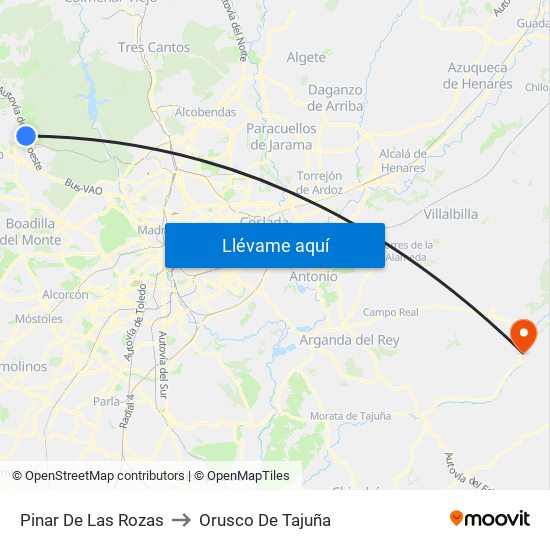 Pinar De Las Rozas to Orusco De Tajuña map