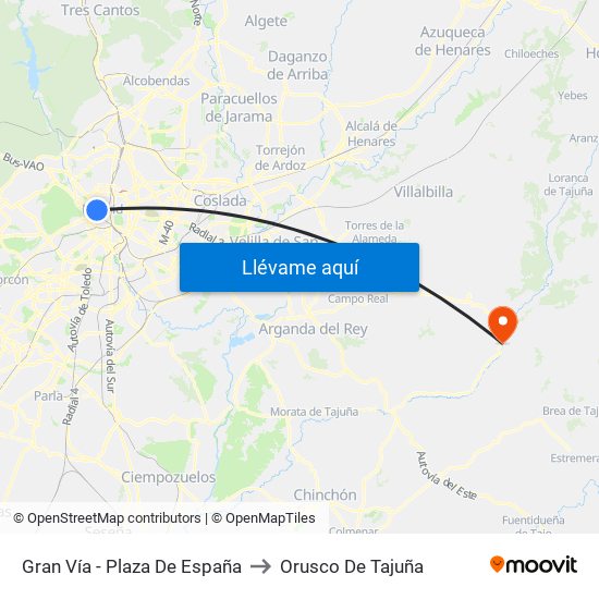 Gran Vía - Plaza De España to Orusco De Tajuña map
