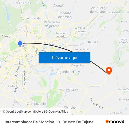 Intercambiador De Moncloa to Orusco De Tajuña map