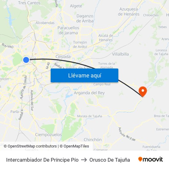 Intercambiador De Príncipe Pío to Orusco De Tajuña map