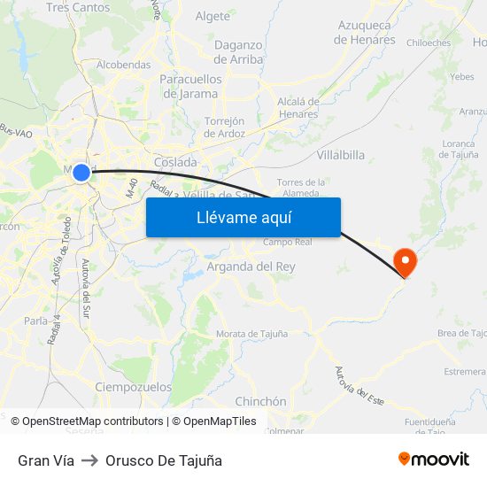 Gran Vía to Orusco De Tajuña map