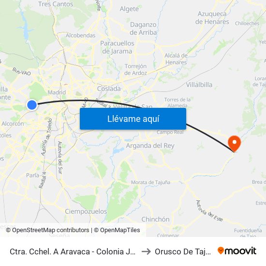Ctra. Cchel. A Aravaca - Colonia Jardín to Orusco De Tajuña map