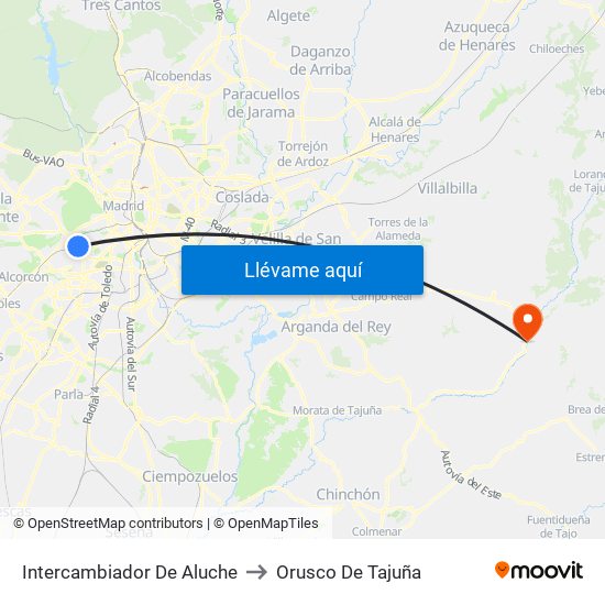 Intercambiador De Aluche to Orusco De Tajuña map
