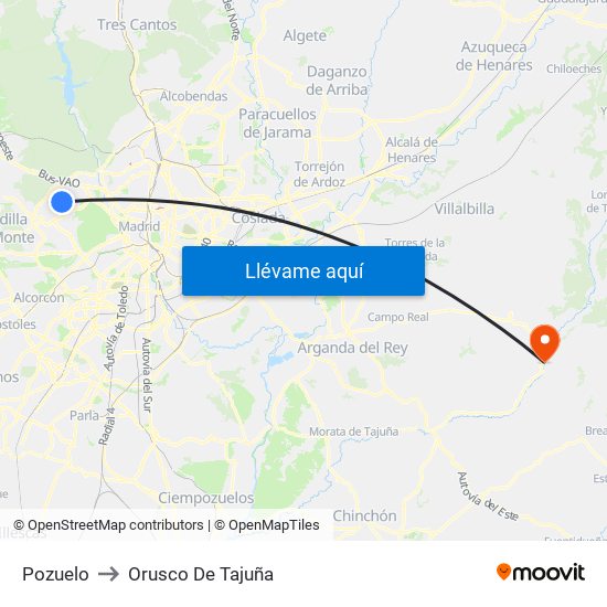Pozuelo to Orusco De Tajuña map