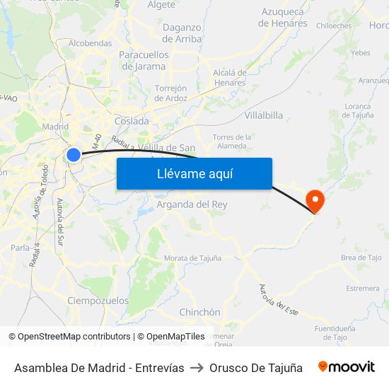 Asamblea De Madrid - Entrevías to Orusco De Tajuña map