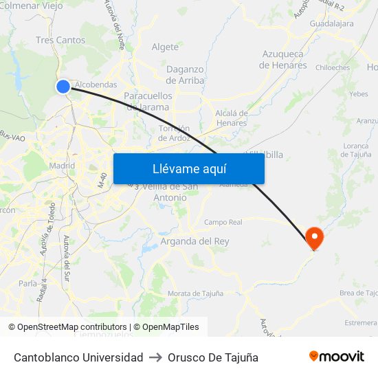 Cantoblanco Universidad to Orusco De Tajuña map
