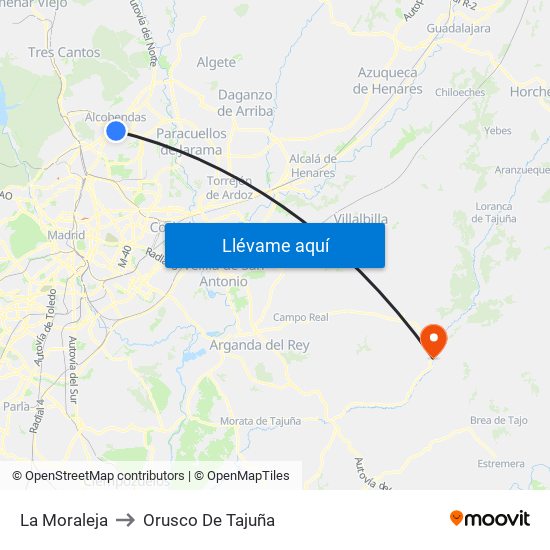 La Moraleja to Orusco De Tajuña map