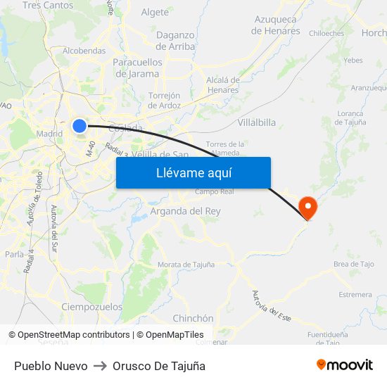 Pueblo Nuevo to Orusco De Tajuña map