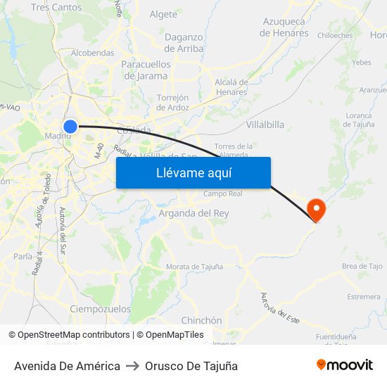 Avenida De América to Orusco De Tajuña map