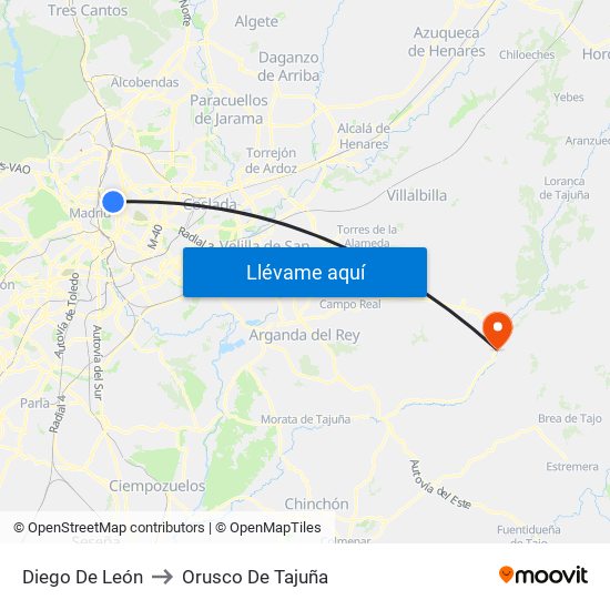 Diego De León to Orusco De Tajuña map