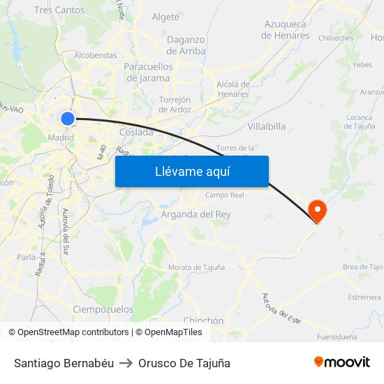Santiago Bernabéu to Orusco De Tajuña map