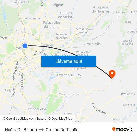Núñez De Balboa to Orusco De Tajuña map