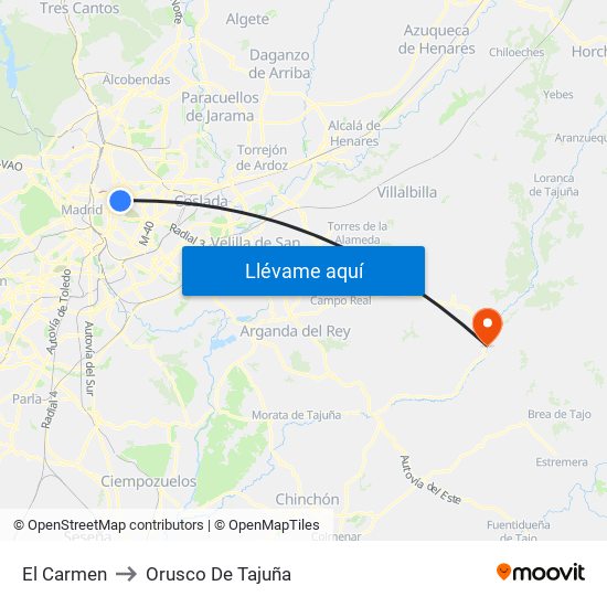 El Carmen to Orusco De Tajuña map