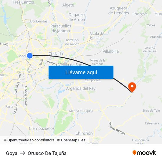 Goya to Orusco De Tajuña map