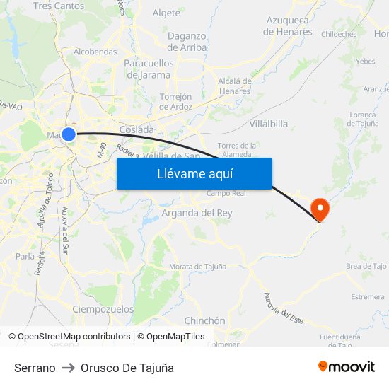 Serrano to Orusco De Tajuña map