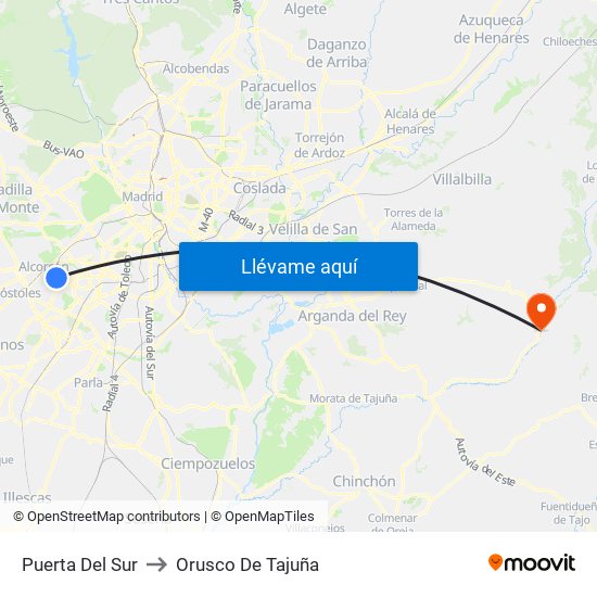 Puerta Del Sur to Orusco De Tajuña map