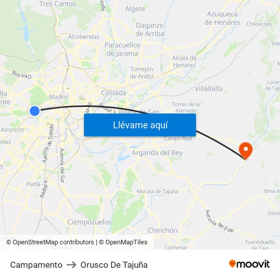 Campamento to Orusco De Tajuña map