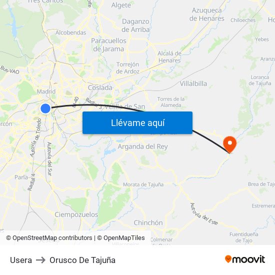 Usera to Orusco De Tajuña map