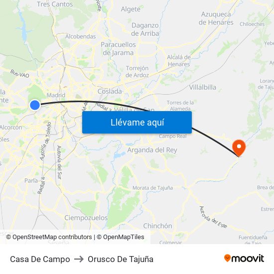 Casa De Campo to Orusco De Tajuña map