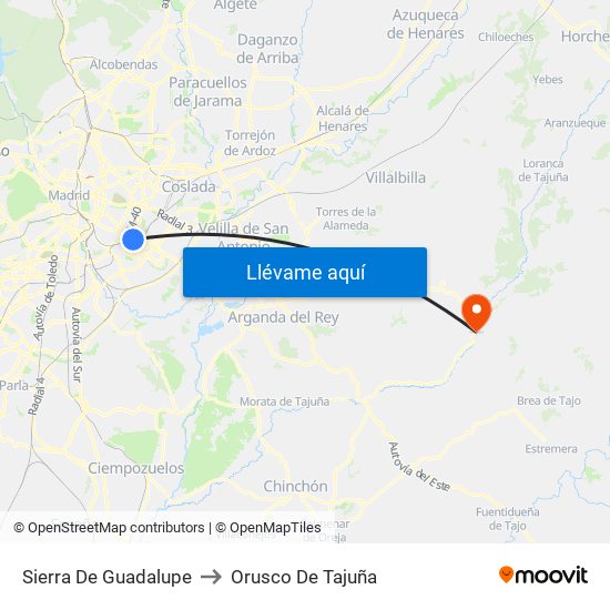 Sierra De Guadalupe to Orusco De Tajuña map