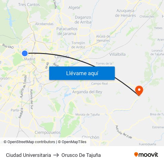 Ciudad Universitaria to Orusco De Tajuña map