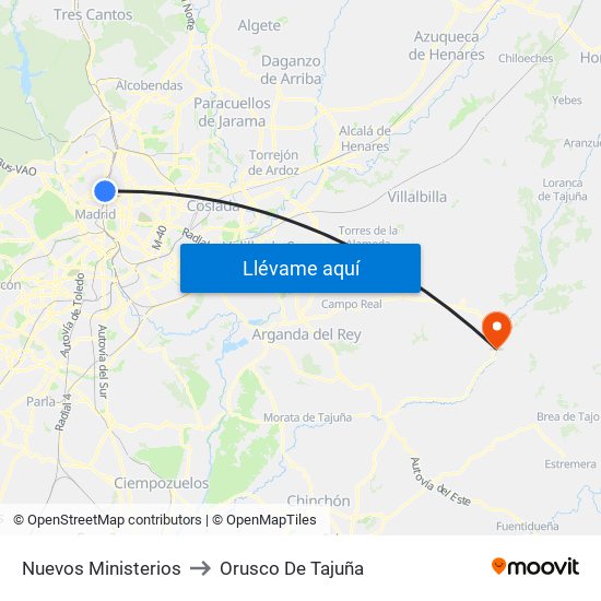 Nuevos Ministerios to Orusco De Tajuña map
