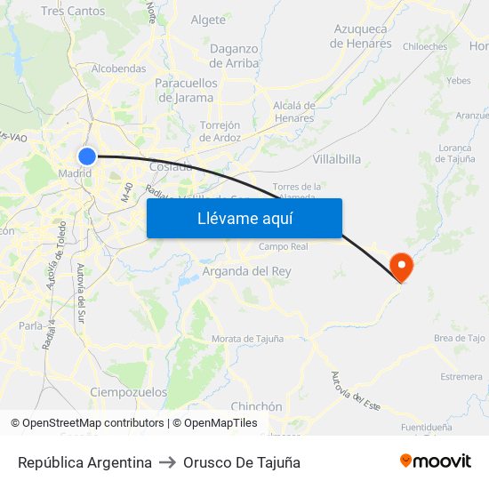 República Argentina to Orusco De Tajuña map